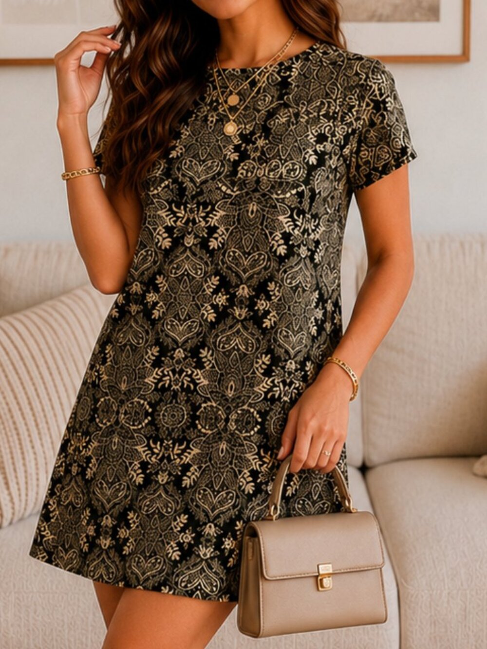 Show Me Your MuMu Olive Green Paisley Boho T-Shirt Shift Mini Dress M Resort Y2K